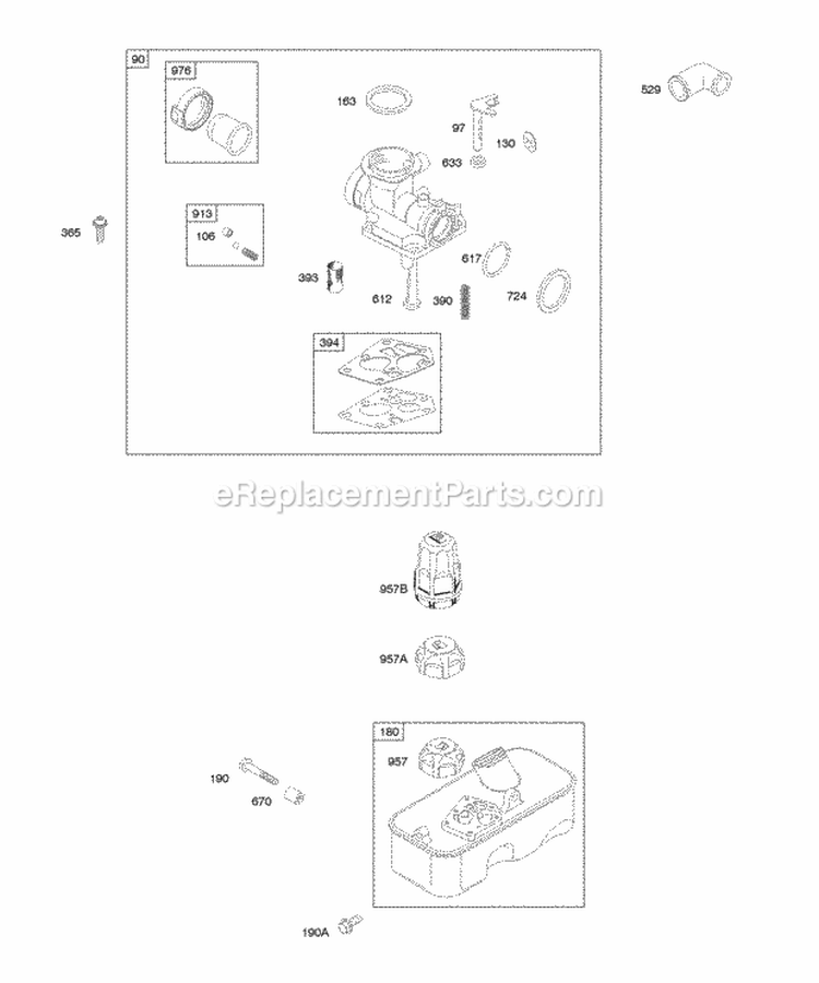 Carburetor Fuel Supply Diagram and Parts List for 10J912-0137-E1  Briggs and Stratton Engine